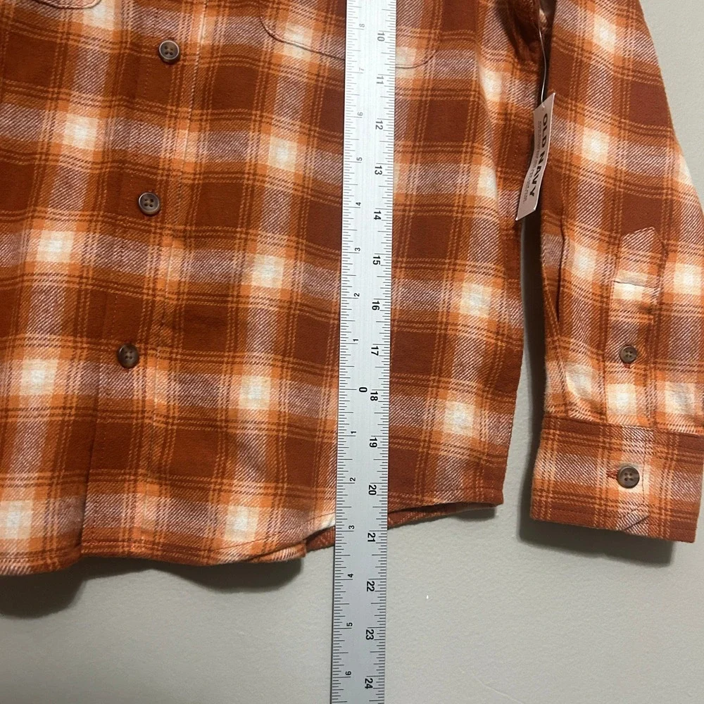 Old Navy Flannel Shirt Kids M (8) Orange Plaid NWT Long Sleeve Button Down Boys
